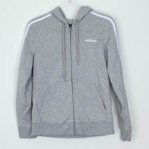 Adidas Womens Grey Full Zip Athletic Hoodie with White Stripes Size M Fleece Gym